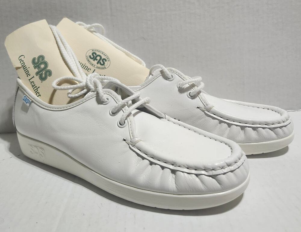 SAS Siesta Womens 8 S Slim White Leather Comfort Loafers Shoes New Without Box